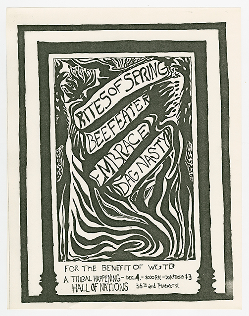 A black and white handwritten poster for a benefit music event.