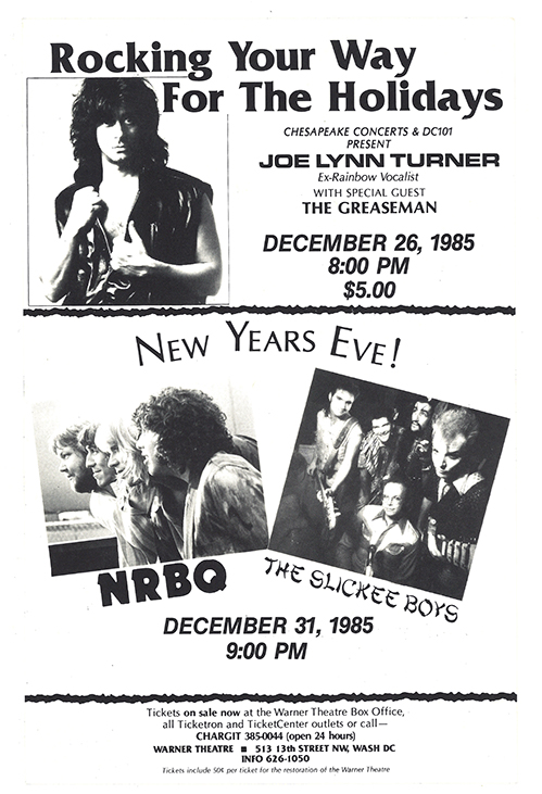 NRBQ and Slickee Boys flyer with photos of Joe Lynn Turner, NRBQ, and The Slickee Boys.