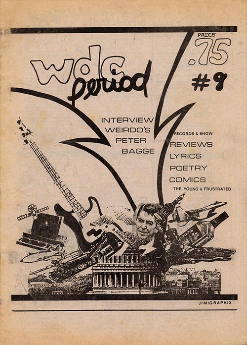 WDC Period, Issue 9 cover with a collage of a various items, including a guitar, a building, and a portrait of Reagon.