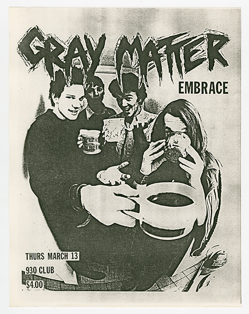 Gray Matter flyer with a photo of the bandmembers drinking coffee.