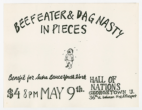 Beefeater flyer with handwritten details and a drawing of a crying child.