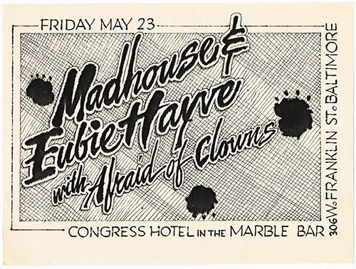 Madhouse flyer with the title written in inky script, surrounded by ink blots.