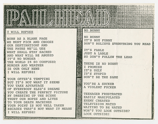 Pailhead lyric sheet