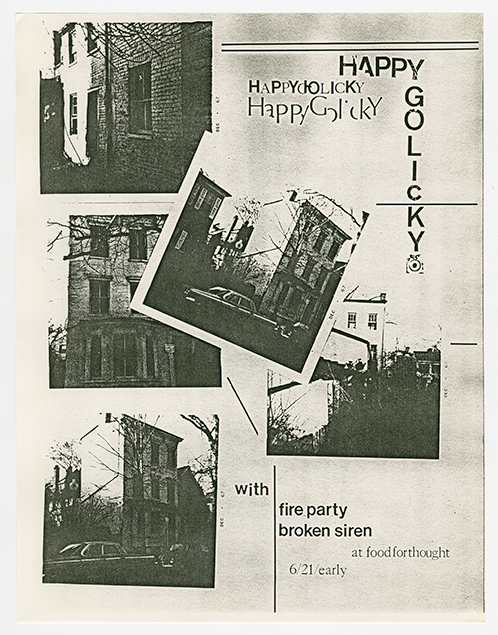 Happy Go Licky flier with four photos of a townhouse building with details typed on the sides.