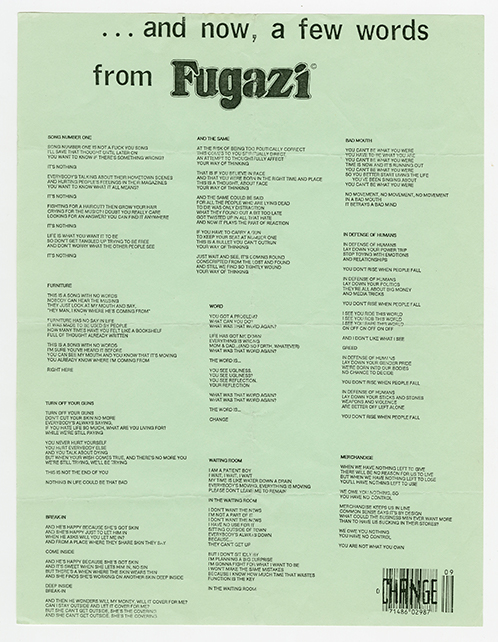 Fugazi lyric sheet