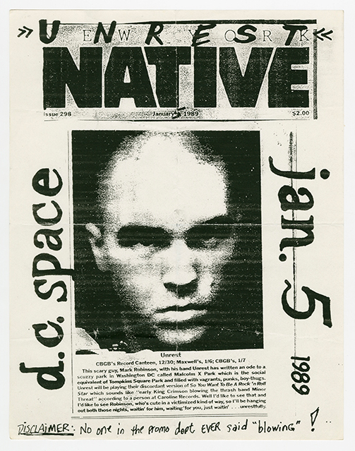 Unrest flyer with a close-up portrait of Mark Robinson and a description below the portrait.