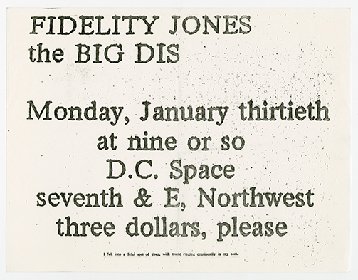 Fidelity Jones Flier (Front) in a minimalist printed style.