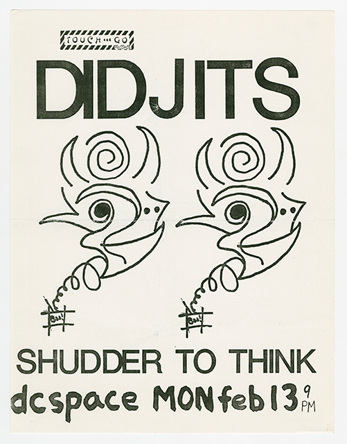 Didjits flyer with abstract drawings of a pair of eyes surrounded by lines and spirals.