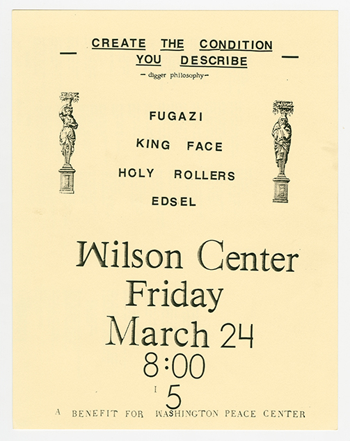 Fugazi flyer (Front) with printed event details and the title, 'Create the condition you describe.'