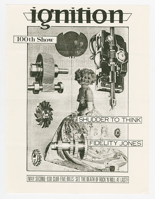 Ignition flyer with images of various machinery and a woman in a ballgown.