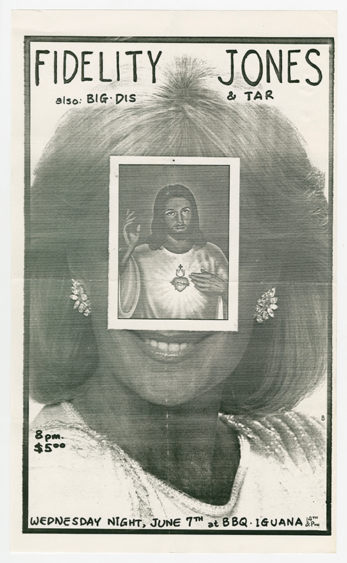 Fidelity Jones flyer showing a photo of Jesus covering the face of a smiling woman with details written in small print at the bottom.