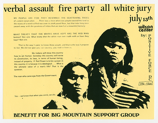 Verbal Assault flyer with photos of two Native Americans looking to the side, captioned 'Benefit for Big Mountain Support Group'