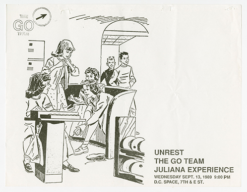 Unrest flyer with a line illustration of 5 people at a bowling alley.