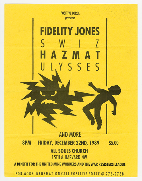 Fidelity Jones flier on yellow paper with a silhouette drawing of a child being zapped by an explosion with an angry face.