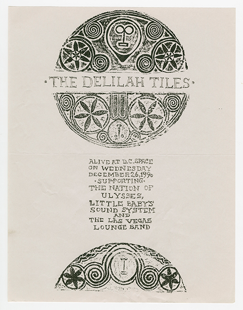 Flier with circular geometric designs and text in the center.