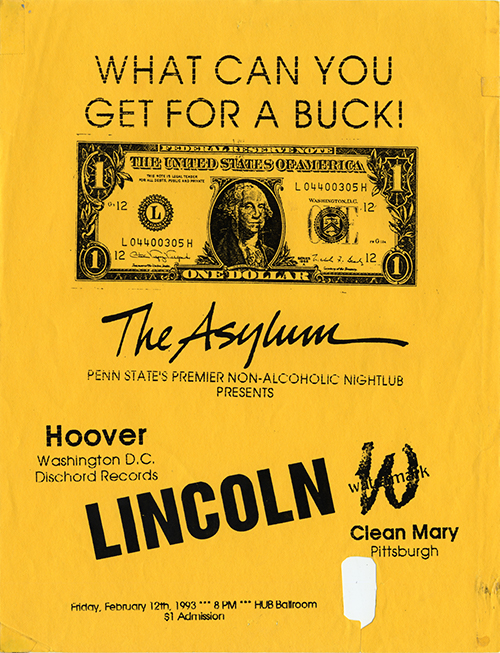 Yellow flier with a one dollar bill under the title 'WHAT YOU CAN GET FOR A BUCK!'