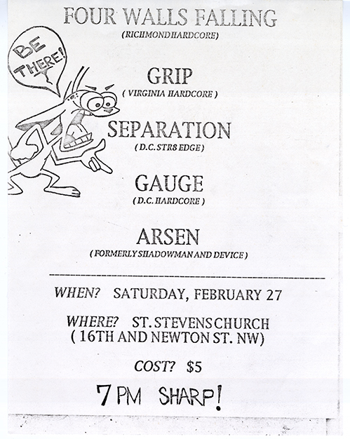 Flier promoting a hardcore show featuring an illustration of Ren Höek of the animated series 'Ren and Stimpy' yelling 'Be There.'