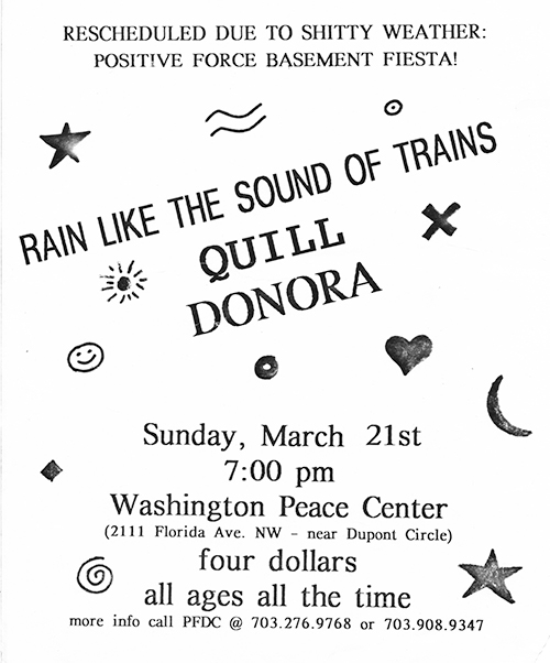 Flier with small illustrated shapes including stars, a sun and moon, heart, diamond, swirl, circles, an 'x' and a smiley face.