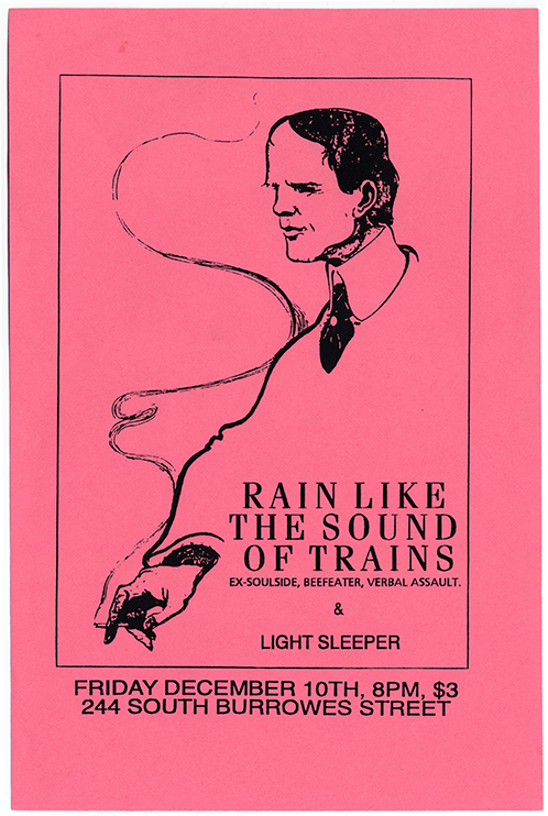 Pink flier with a large illustration of Herbert Hoover holiding a smouldering cigarette.