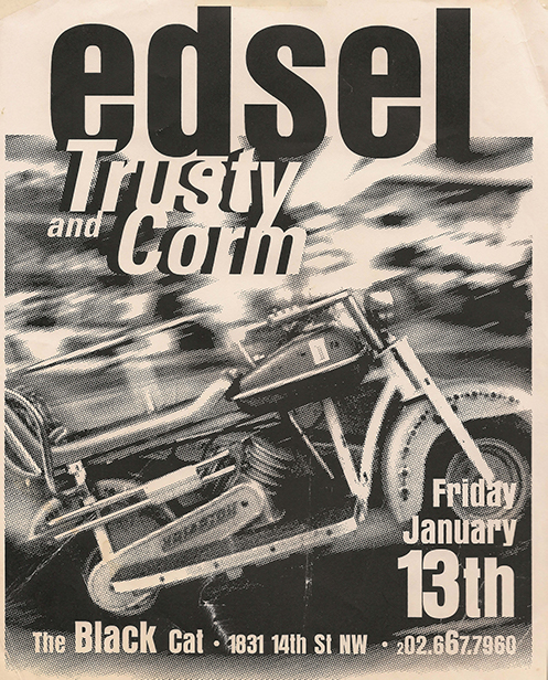 A tan and black flier with a large photograph of a motorcycle with motion blur.