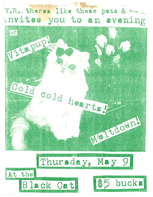 Flier for a Vitapup, Cold Cold Hearts, and Meltdown concert from May 9, 1995 at the Black Cat.